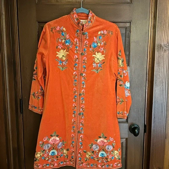 NWT CU It's Only Rock 'n Roll Embroidered Cotton Velvet Long Line Jacket M - Picture 4 of 11